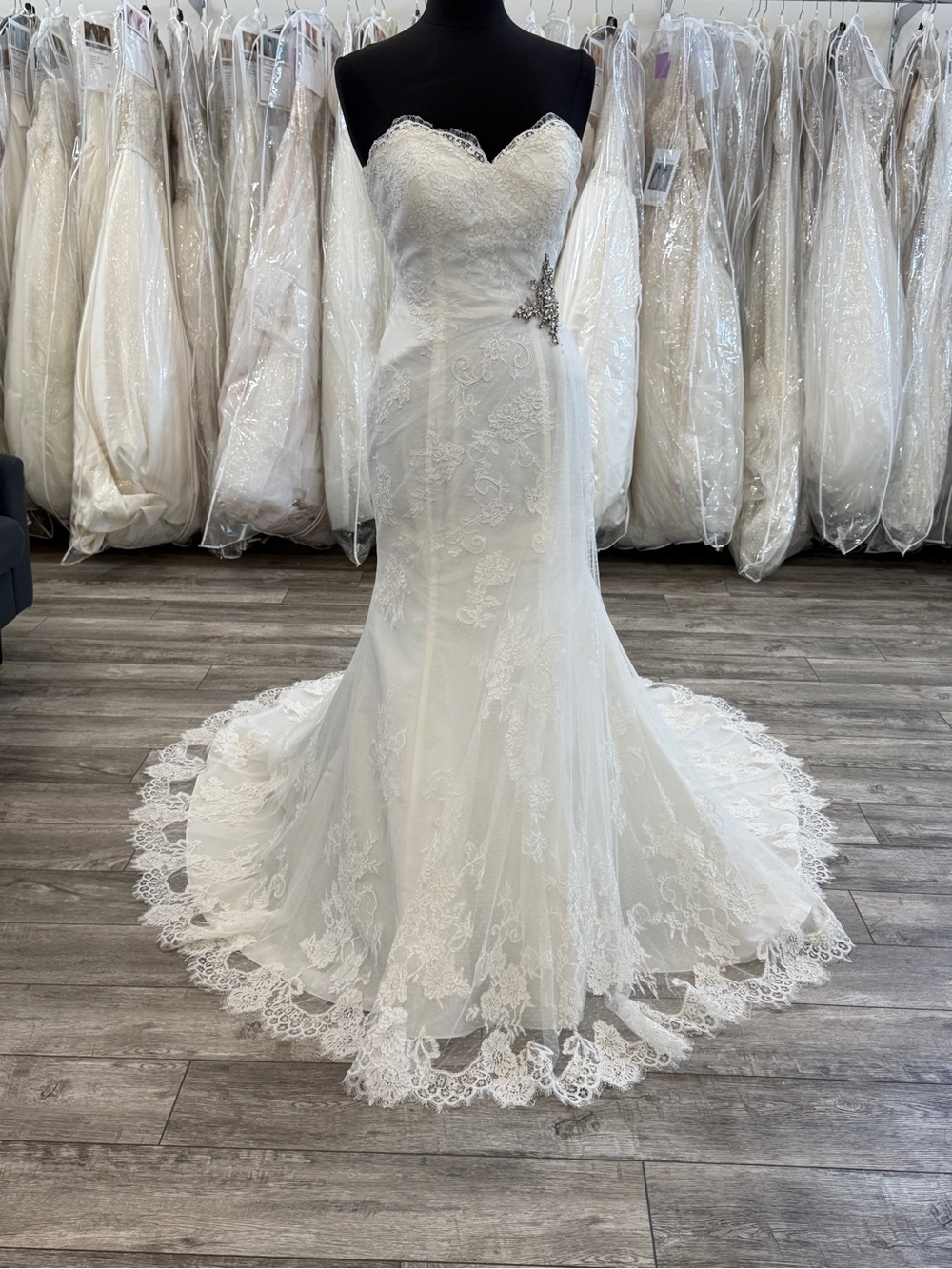 Impressions Ivory Strapless Lace Mermaid Wedding Gown with Beaded Side Accent